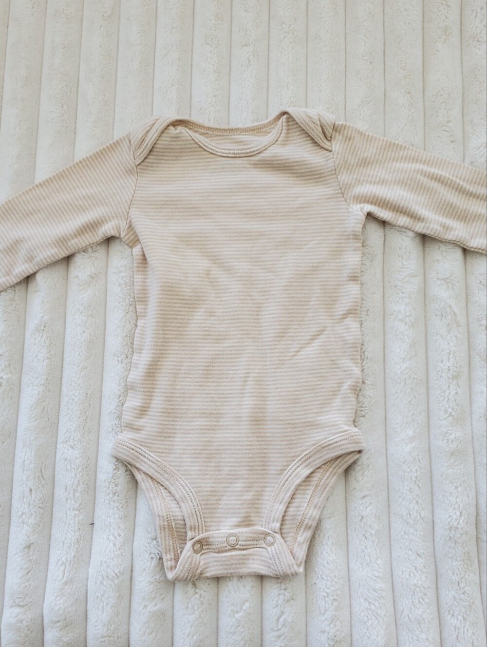 Carter's Cream Ribbed Long Sleeve Baby Onesie